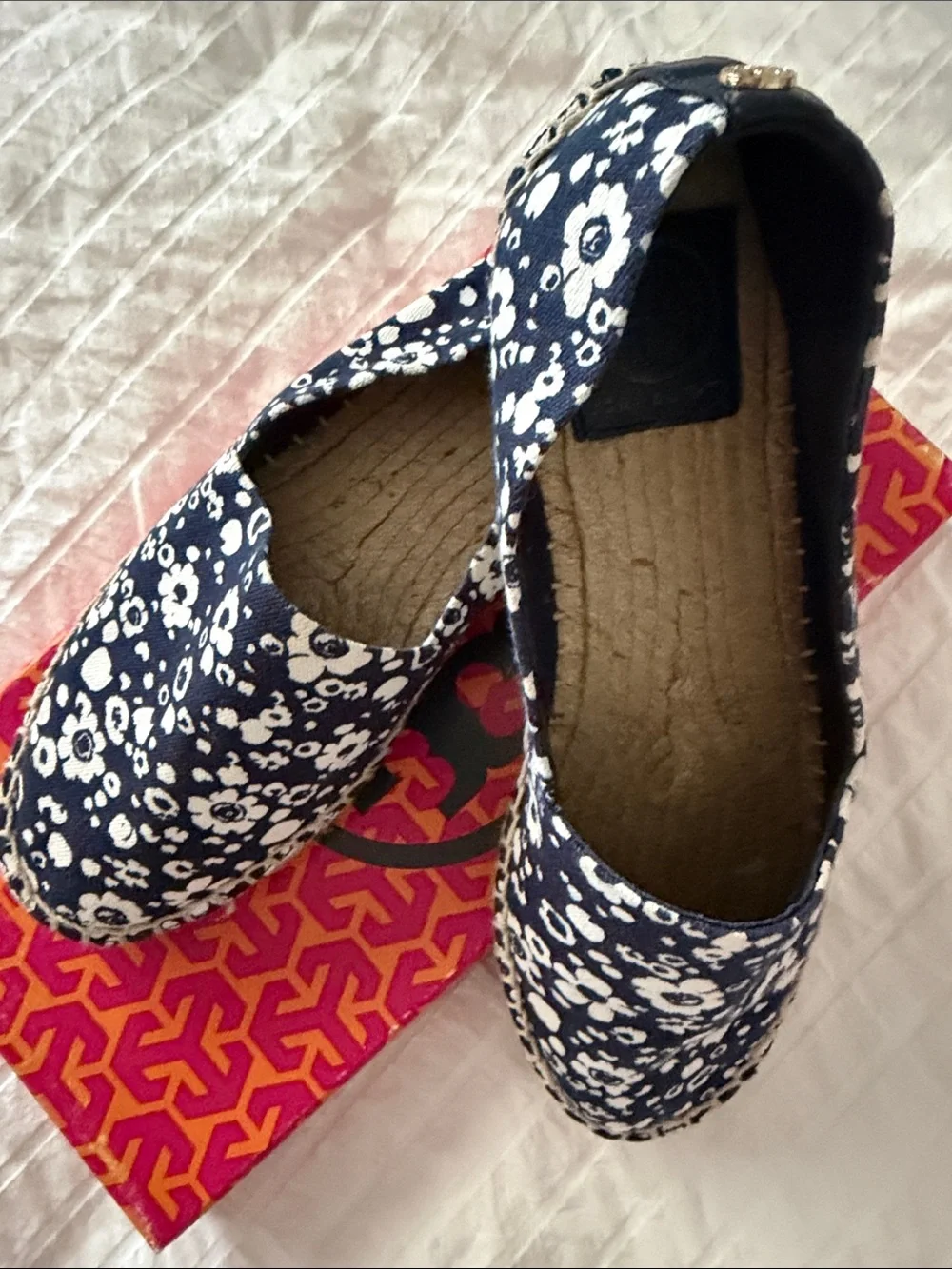 Tory Burch Women’s Floral Slip-On Espadrilles - Navy & White